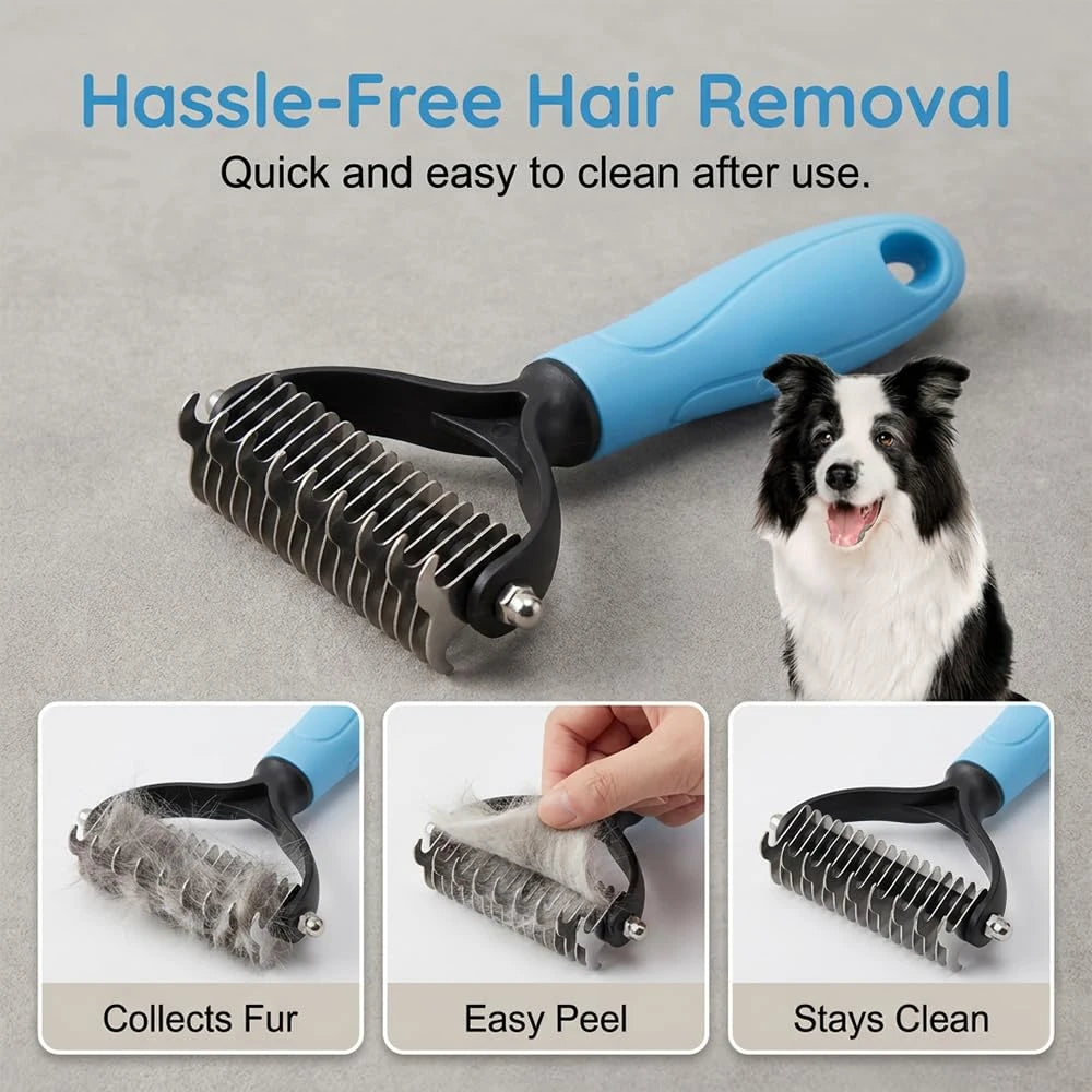 2-in-1 Dog Cat Dematting Comb, Must-Have Pet Grooming Tool Double-Sided Undercoat Rake Deshedding Brush, Pet Grooming Tool for Removing Tangles, Knots and Loose Fur