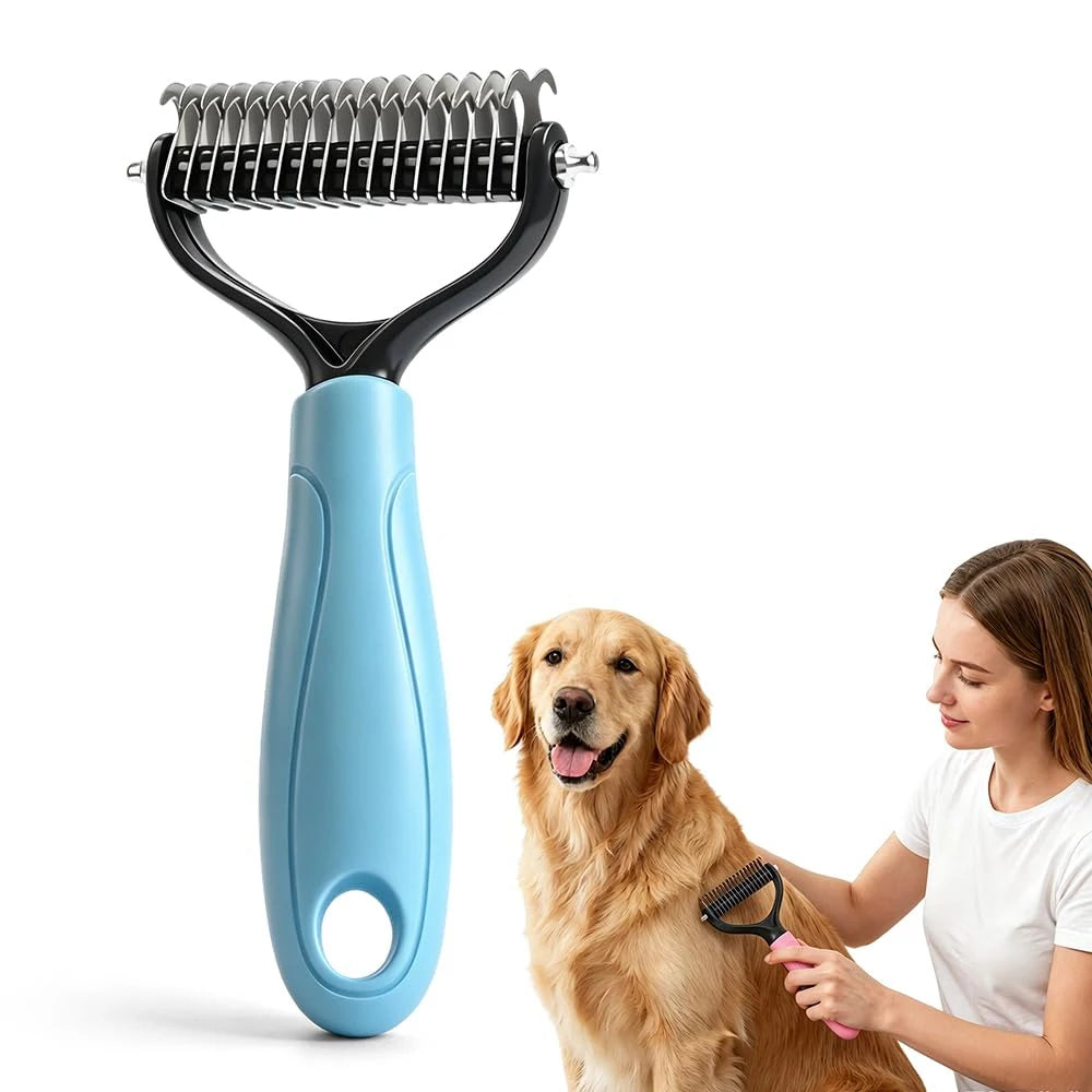 2-in-1 Dog Cat Dematting Comb, Must-Have Pet Grooming Tool Double-Sided Undercoat Rake Deshedding Brush, Pet Grooming Tool for Removing Tangles, Knots and Loose Fur